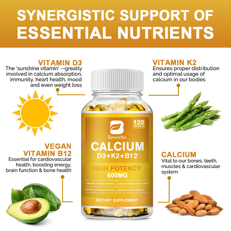 Calcium 1000 IU + Vitamin D3, K2, & B12 Supplement