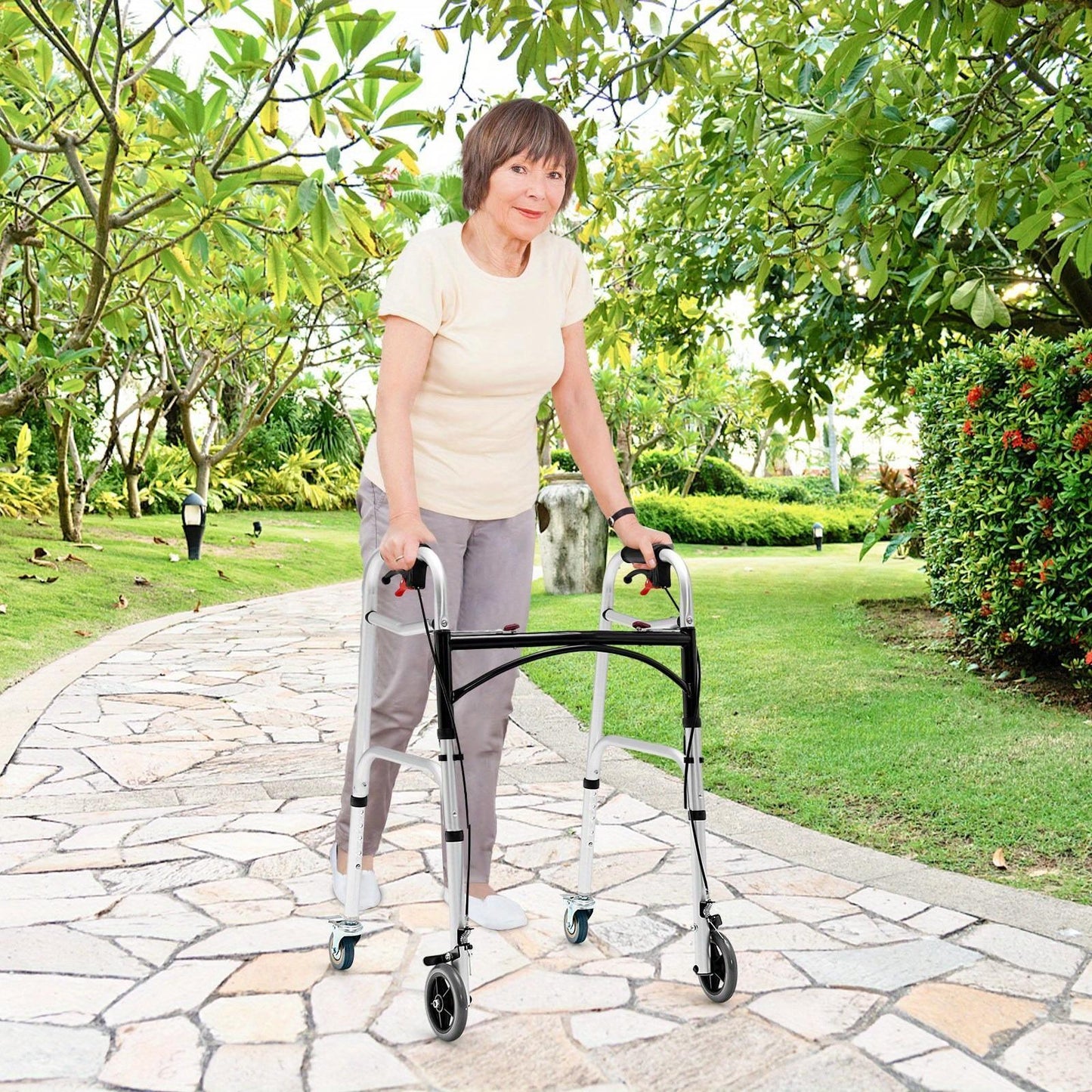 \ 2-Button Folding Walker, Height Adjustable Walking Aid