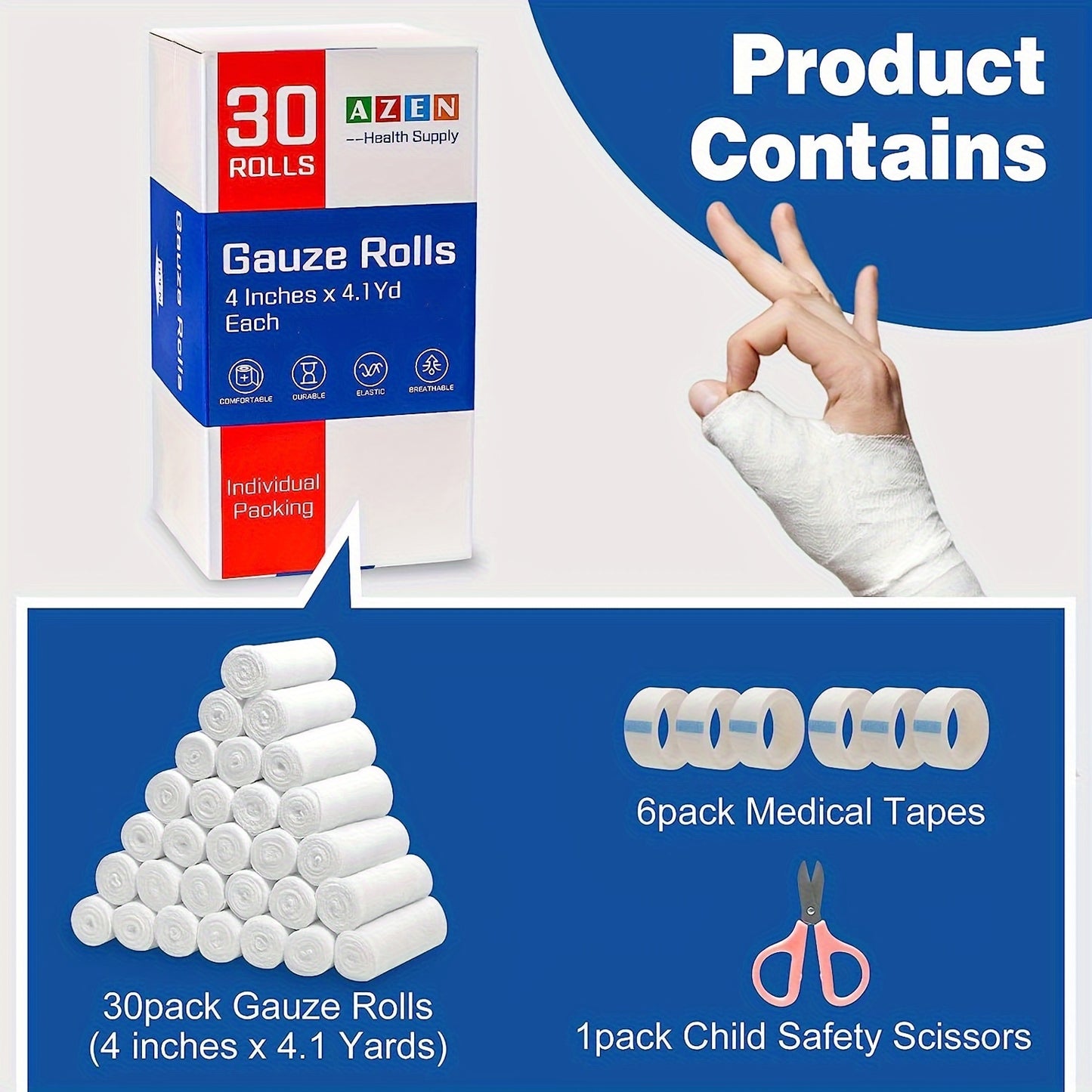 30 Pack Cotton Gauze Rolls