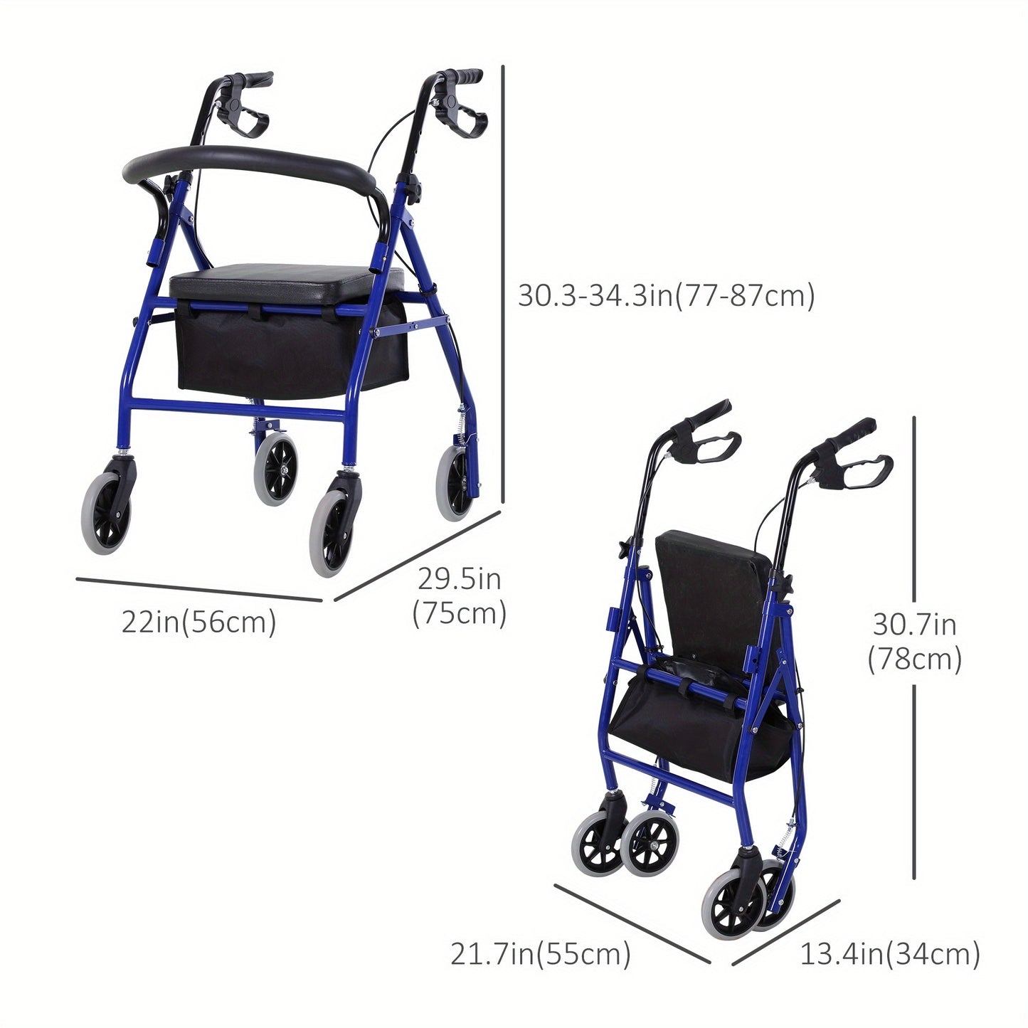 HOMCOM Folding Aluminum Rollator Walker with Adjustable Handle Height