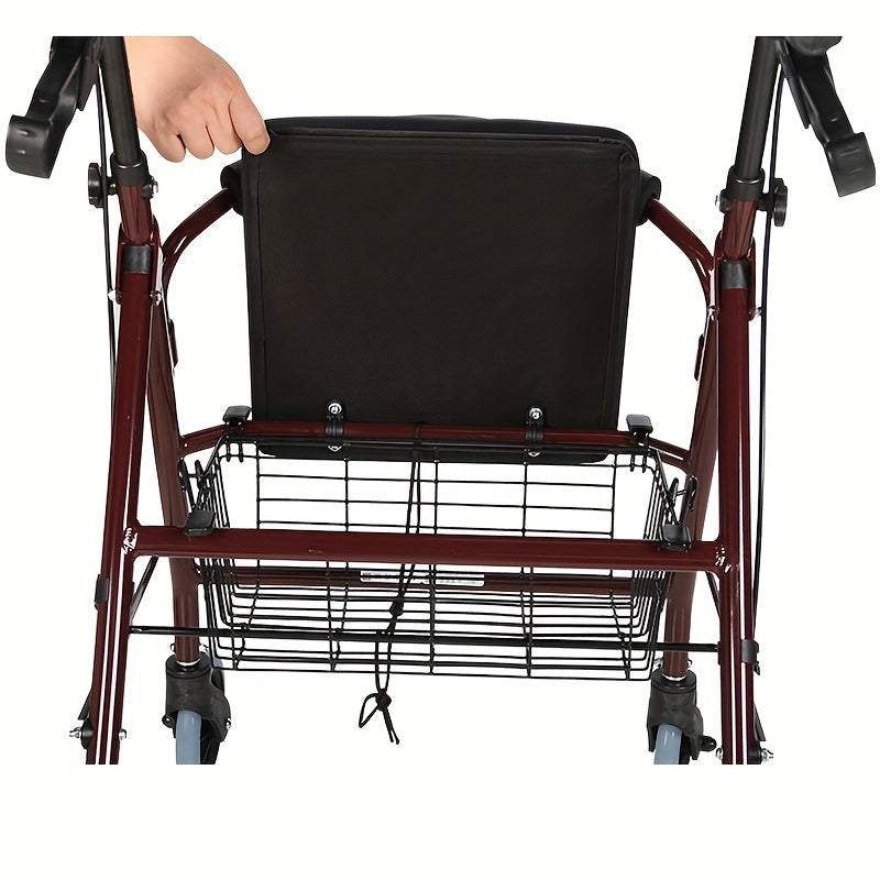 Country-Style Adult Rolling Walker with Seat, Aluminum Frame, Elderly Assistance, Walking Aid