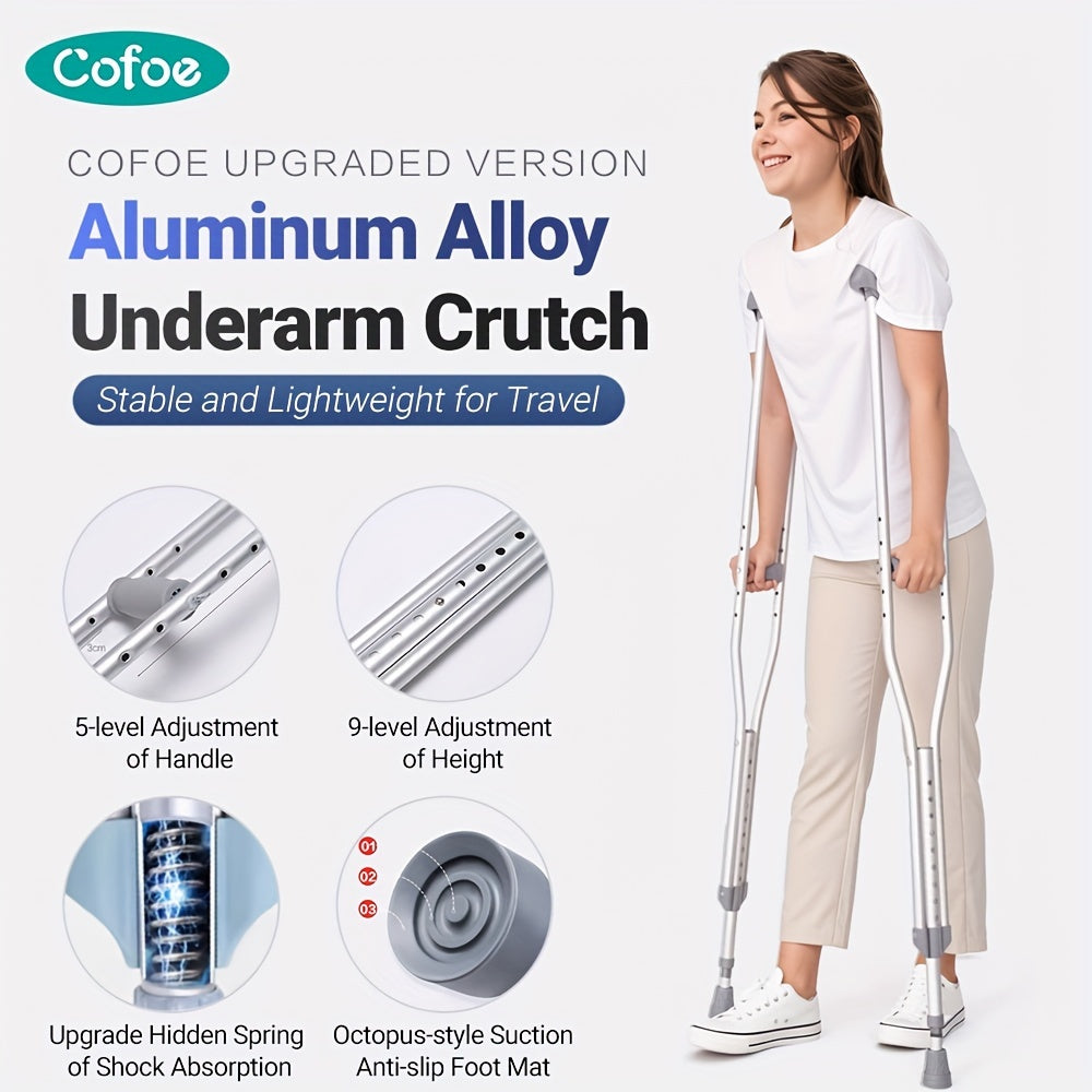 Cofoe Adjustable Aluminum Alloy Crutches, 1pc