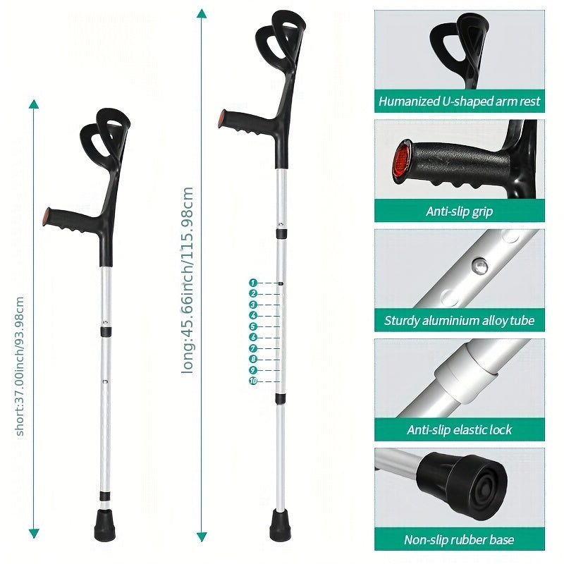 1/2pcs Adjustable Height Telescopic Aluminum Alloy Arm Crutches