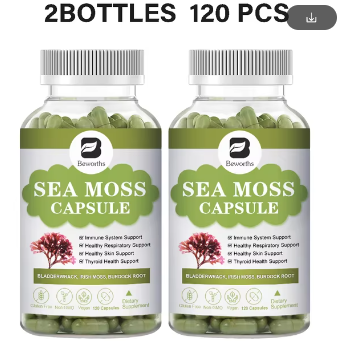BEWORTHS 120Pills Organic Sea Moss Capsules for Immune System Energy Gut Health Skin & Joint Support Raw Seamoss Pills & Powder