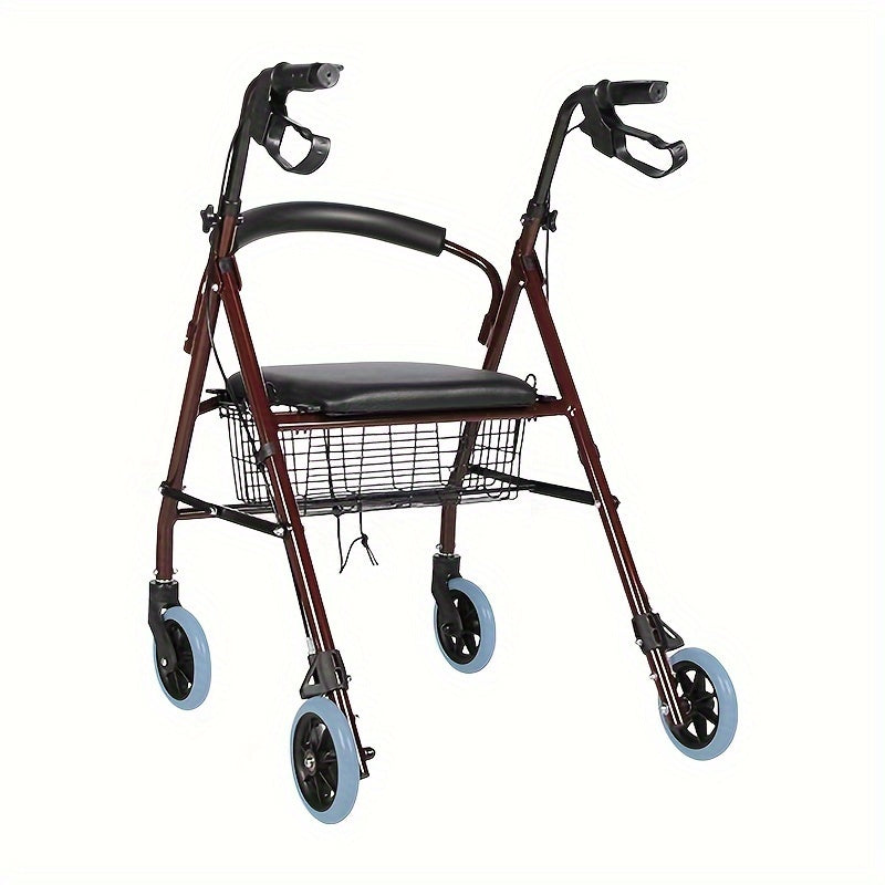Country-Style Adult Rolling Walker with Seat, Aluminum Frame, Elderly Assistance, Walking Aid
