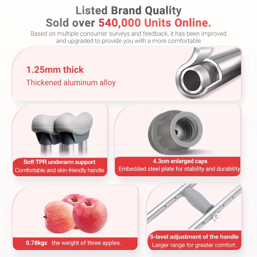Cofoe Adjustable Aluminum Alloy Crutches, 1pc
