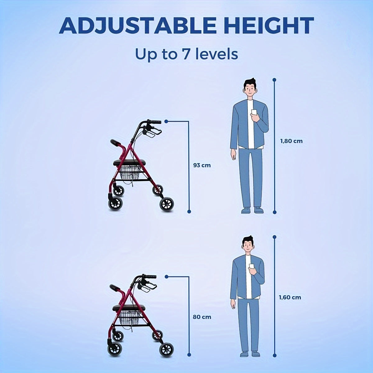 Country-Style Adult Rolling Walker with Seat, Aluminum Frame, Elderly Assistance, Walking Aid
