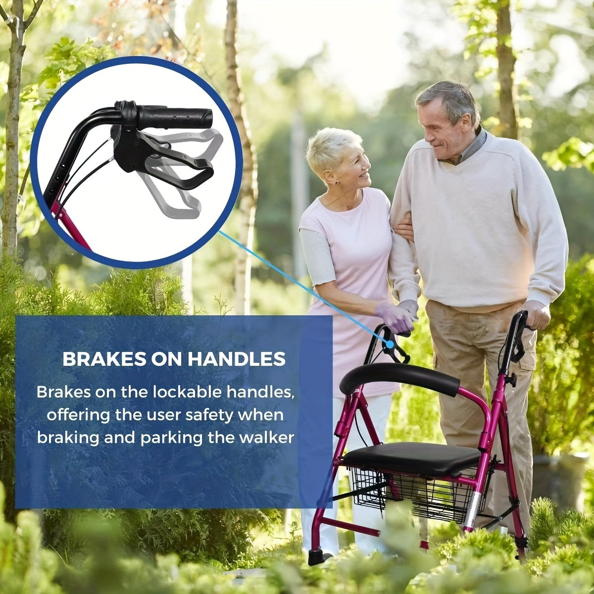 Country-Style Adult Rolling Walker with Seat, Aluminum Frame, Elderly Assistance, Walking Aid