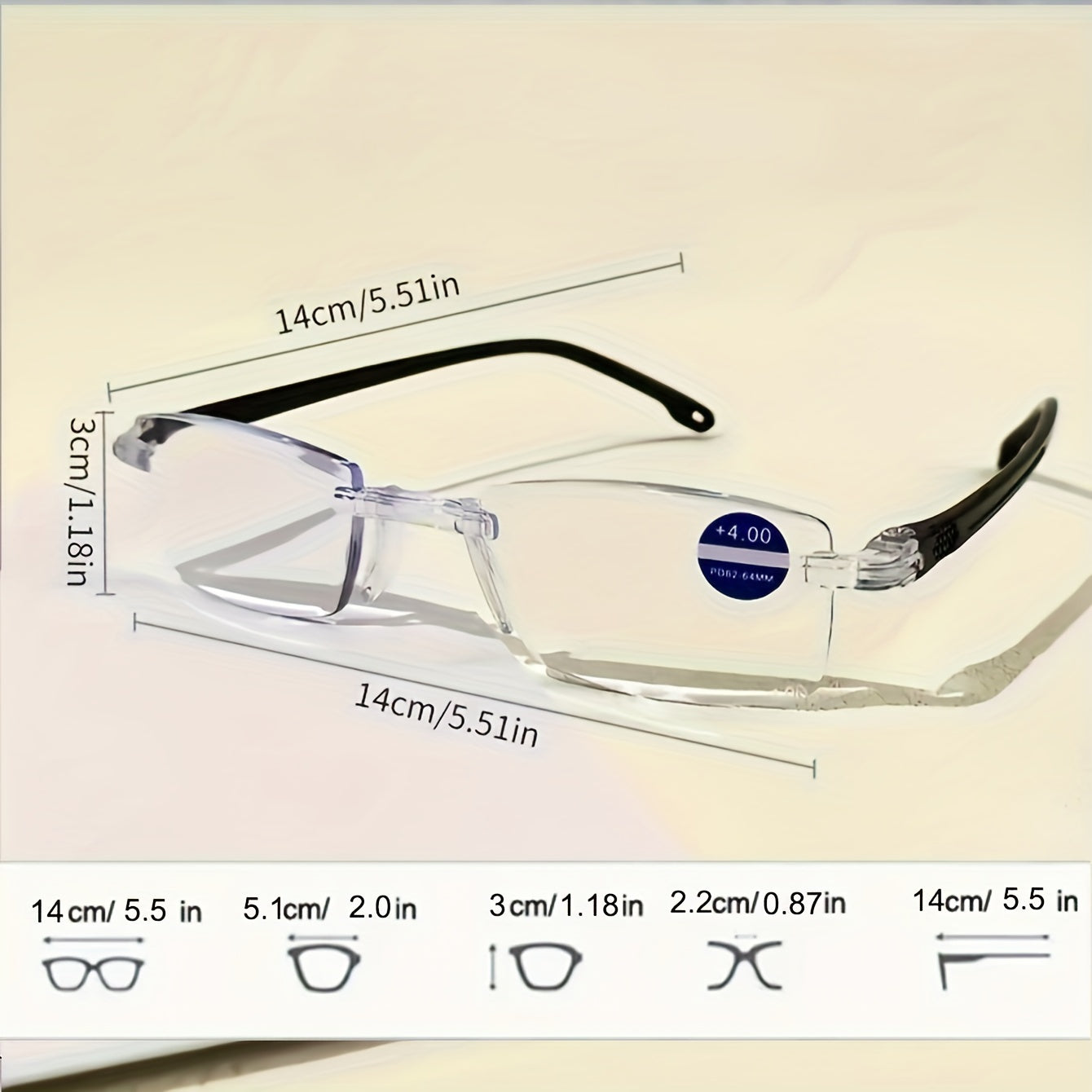 3-Pack Rimless Reading Glasses with Blue Light Filter
