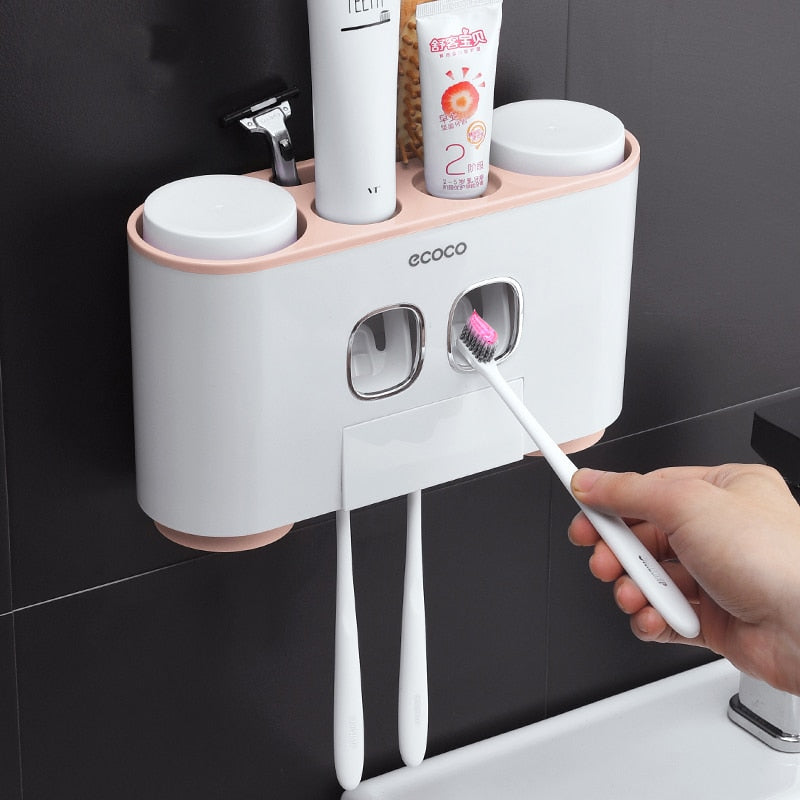 Bathroom Accessories organizer Set Toothbrush Holder Automatic Toothpaste Dispenser