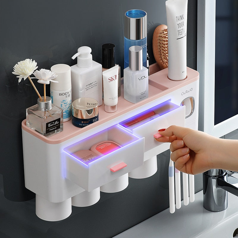 Bathroom Accessories organizer Set Toothbrush Holder Automatic Toothpaste Dispenser