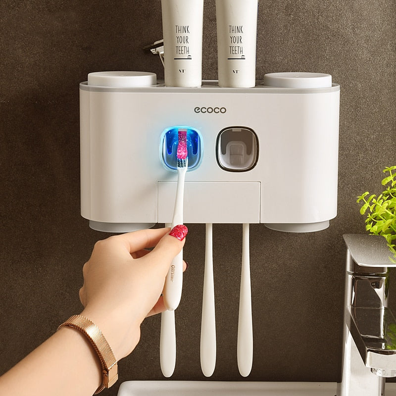 Bathroom Accessories organizer Set Toothbrush Holder Automatic Toothpaste Dispenser