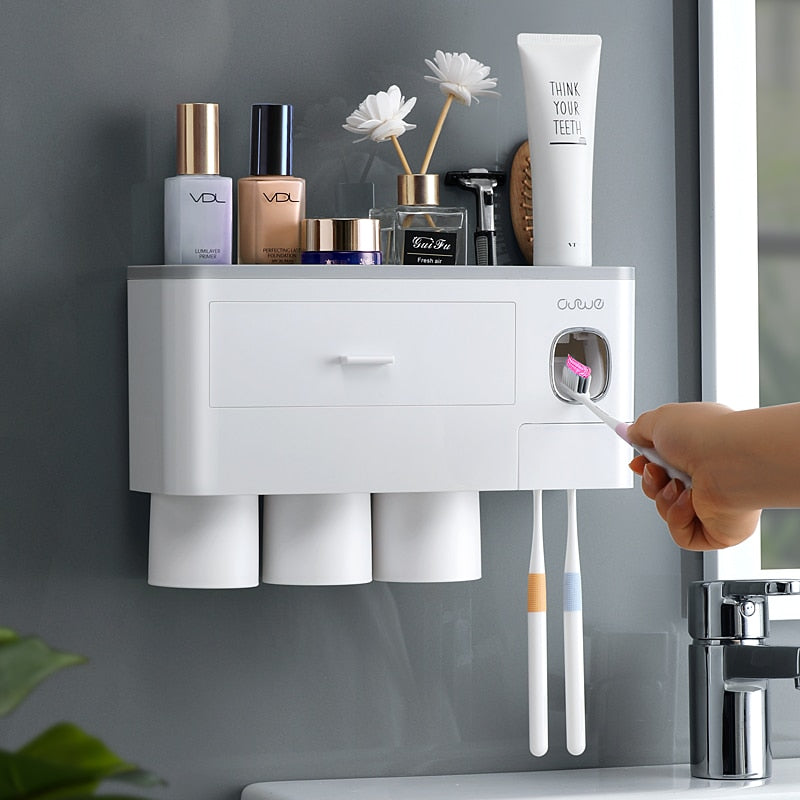 Bathroom Accessories organizer Set Toothbrush Holder Automatic Toothpaste Dispenser