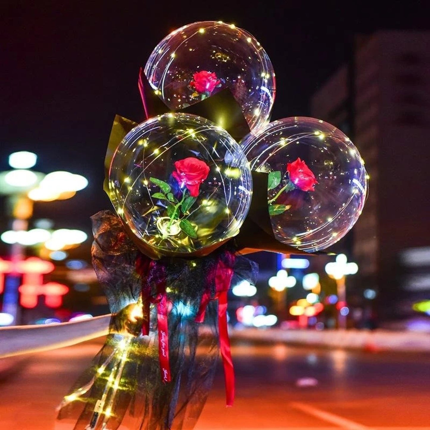 Handle Led Balloon With Sticks Luminous Transparent Rose Bouque