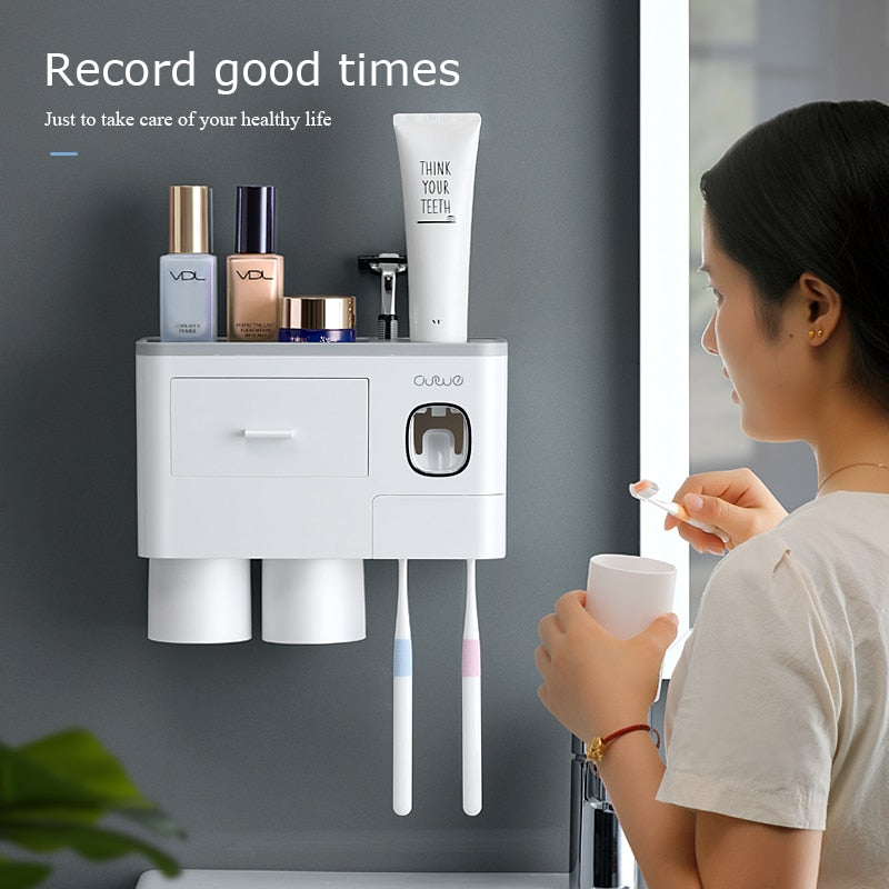 Bathroom Accessories organizer Set Toothbrush Holder Automatic Toothpaste Dispenser