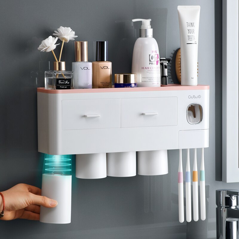 Bathroom Accessories organizer Set Toothbrush Holder Automatic Toothpaste Dispenser