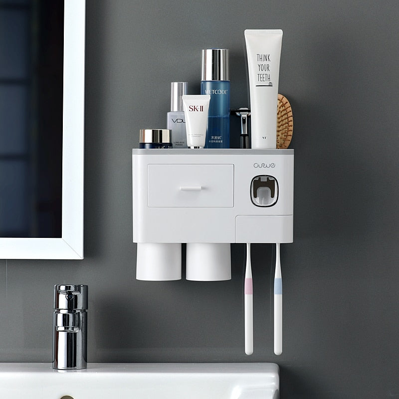 Bathroom Accessories organizer Set Toothbrush Holder Automatic Toothpaste Dispenser