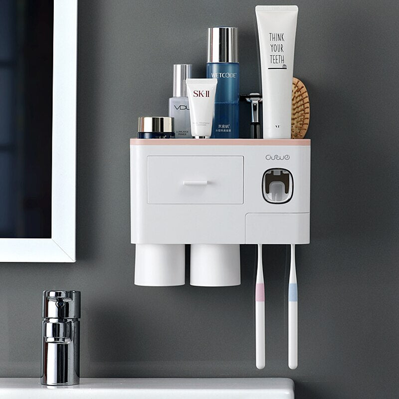 Bathroom Accessories organizer Set Toothbrush Holder Automatic Toothpaste Dispenser