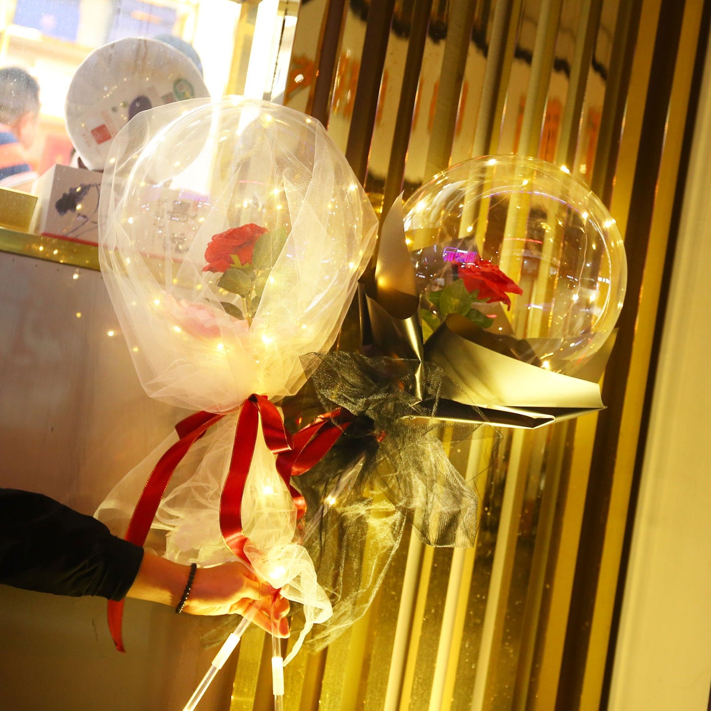 Handle Led Balloon With Sticks Luminous Transparent Rose Bouque