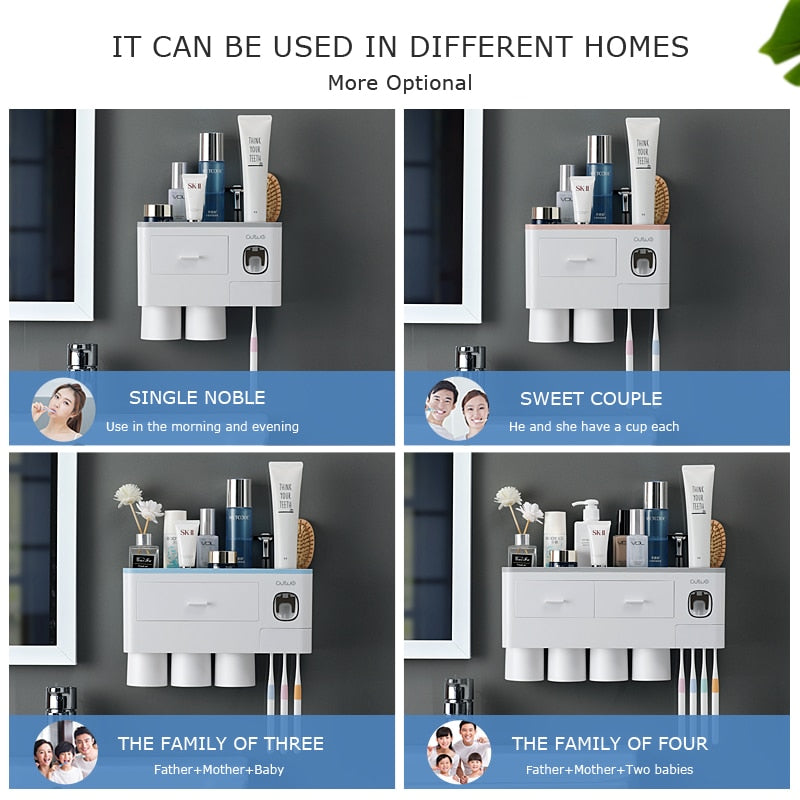 Bathroom Accessories organizer Set Toothbrush Holder Automatic Toothpaste Dispenser