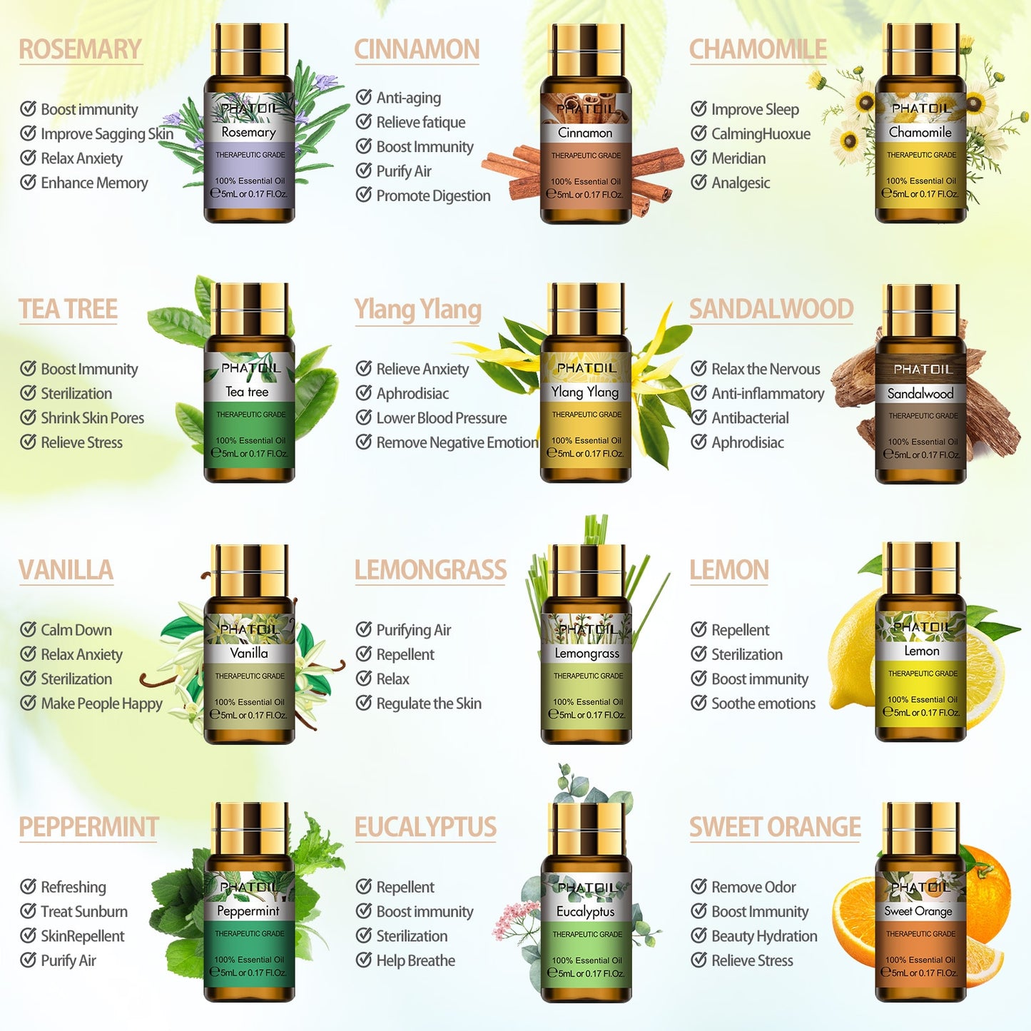 Pure Essential Oils 15pcs Gift Set Natural Plant
