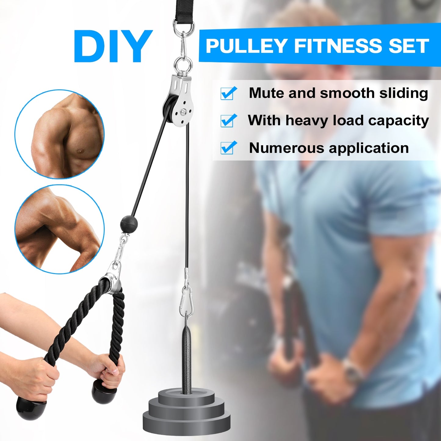 Fitness DIY Gym Pulley Cable Machine Attachment System