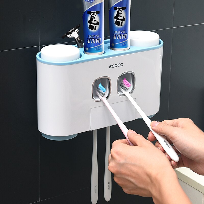 Bathroom Accessories organizer Set Toothbrush Holder Automatic Toothpaste Dispenser