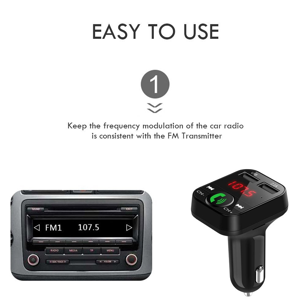 KDsafe Bluetooth Wireless Car kit Handfree LCD FM Transmitter Dual USB Car Charger