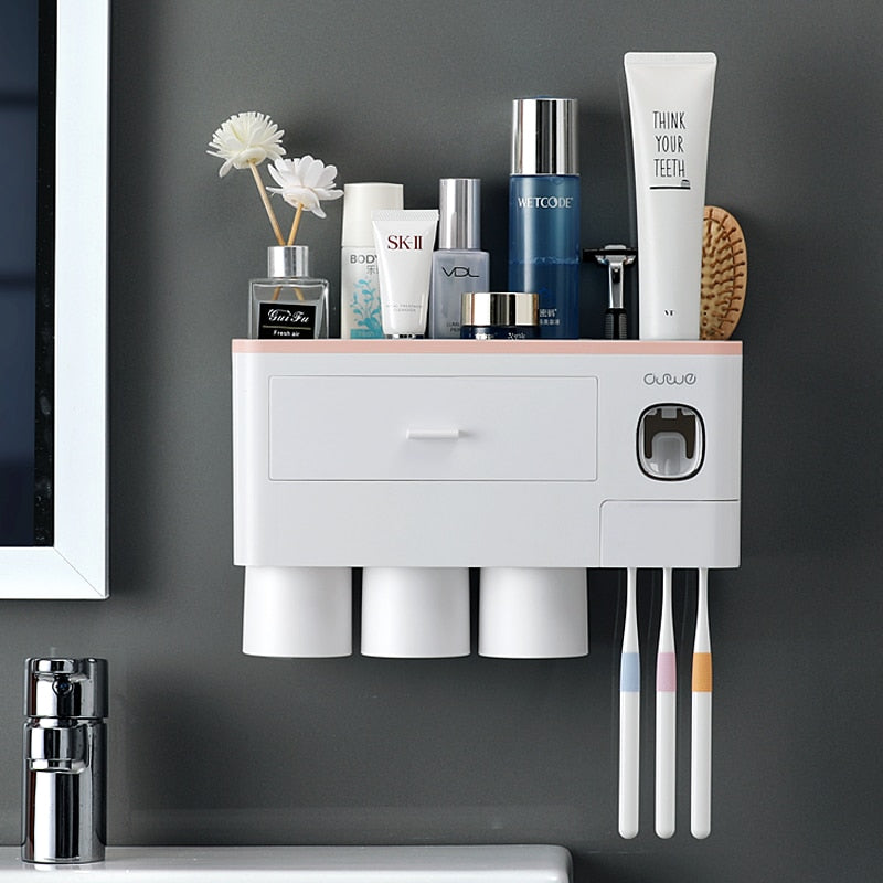 Bathroom Accessories organizer Set Toothbrush Holder Automatic Toothpaste Dispenser