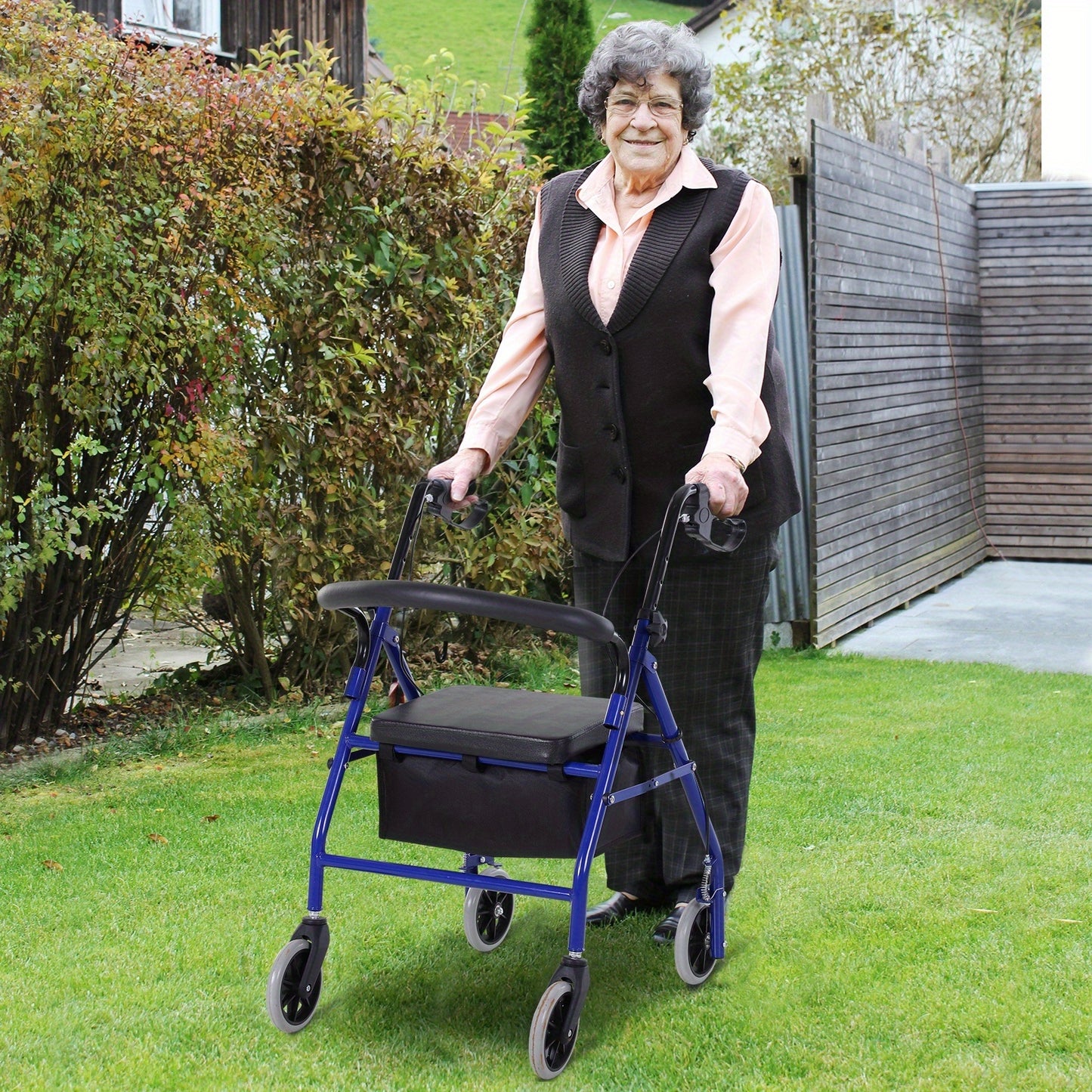 HOMCOM Folding Aluminum Rollator Walker with Adjustable Handle Height