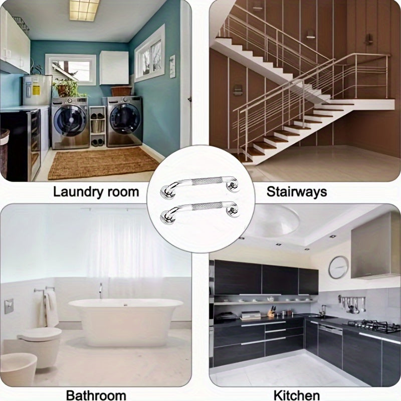 2 pcs Knurled Safety Handrails, Stainless Steel Bathroom And Bathtub Handrails