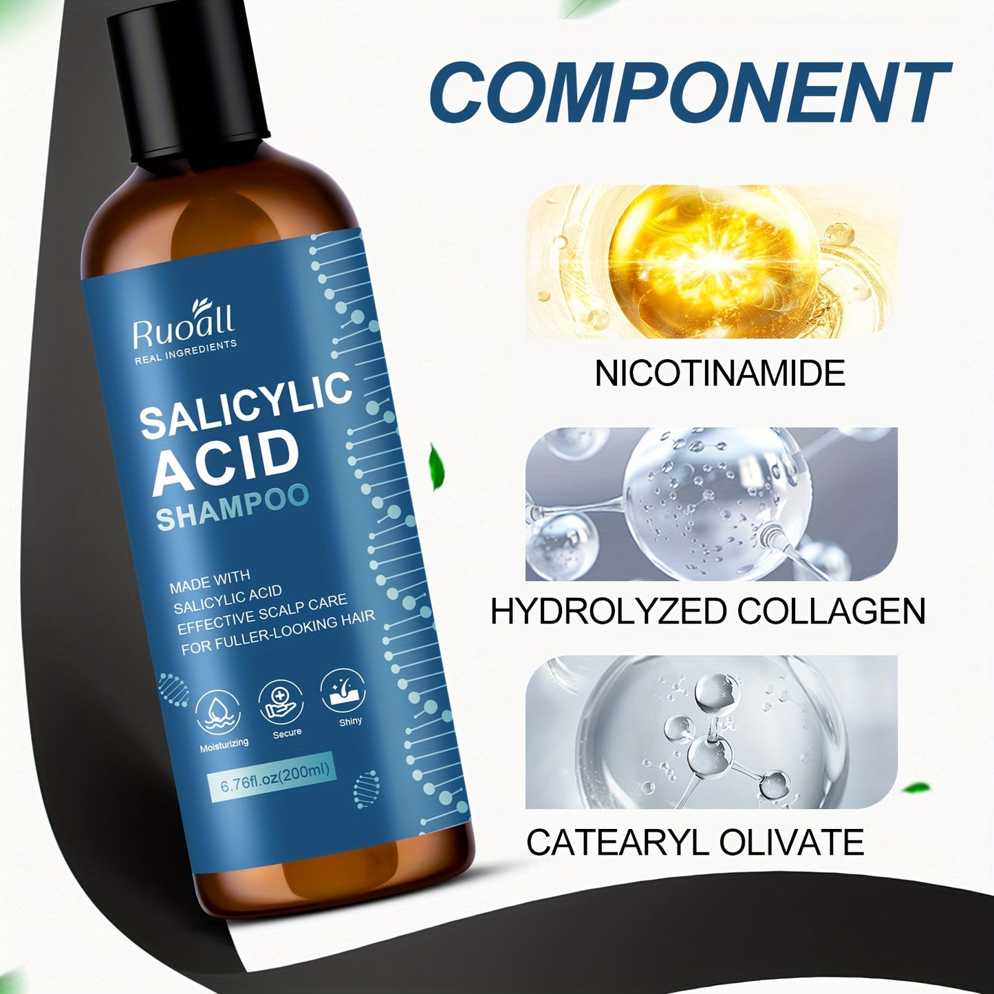 Salicylic Acid Shampoo 6.76fl.oz - High-Concentrate Essence with Biopeptide & Vitamin Blend, Moisturizing for All Hair Types,