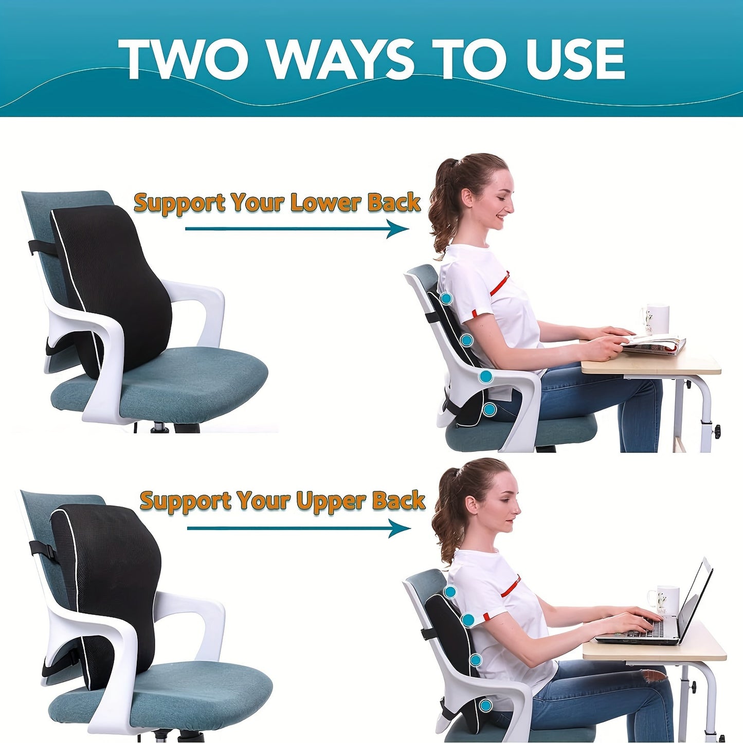 Ergonomic Memory Foam Lumbar Support Pillow with Breathable Polyester Mesh Cover