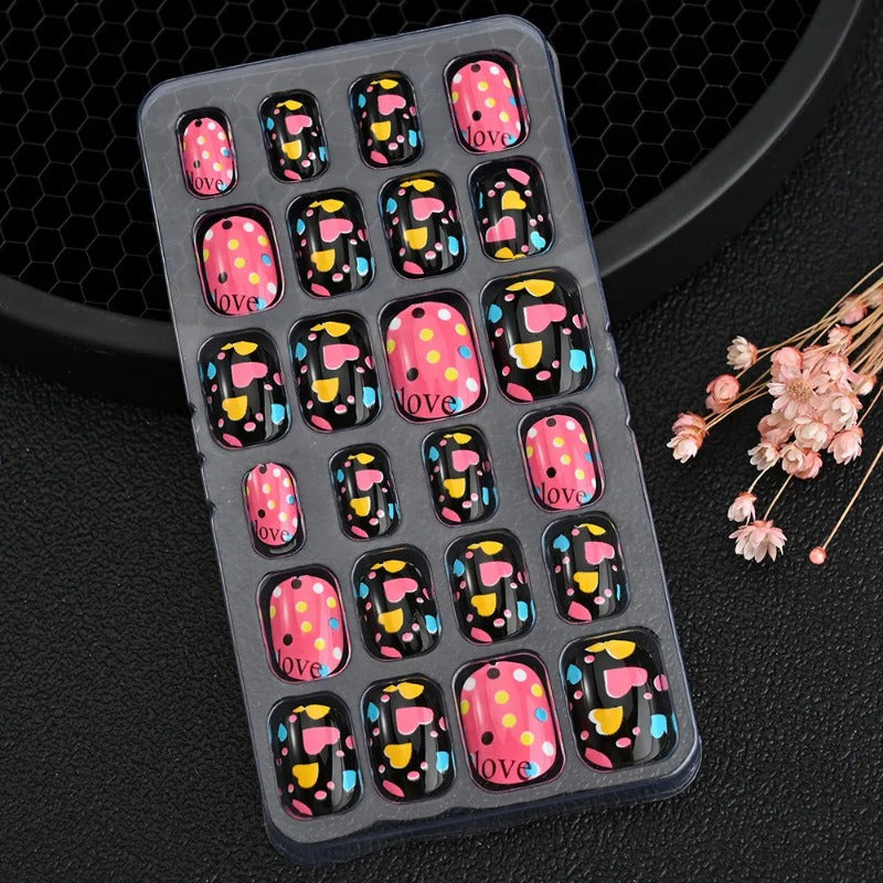 24Pcs/Box Candy Kids False Nail Cartoon