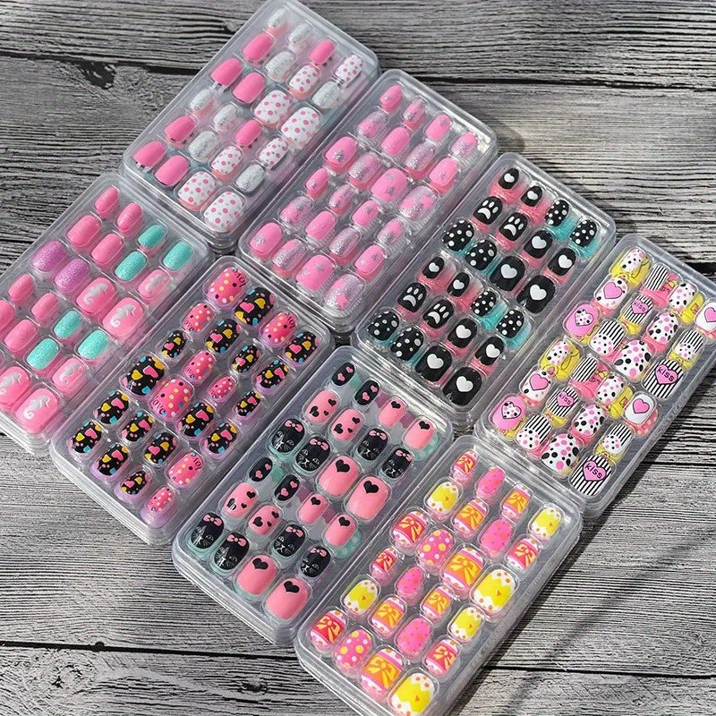 24Pcs/Box Candy Kids False Nail Cartoon