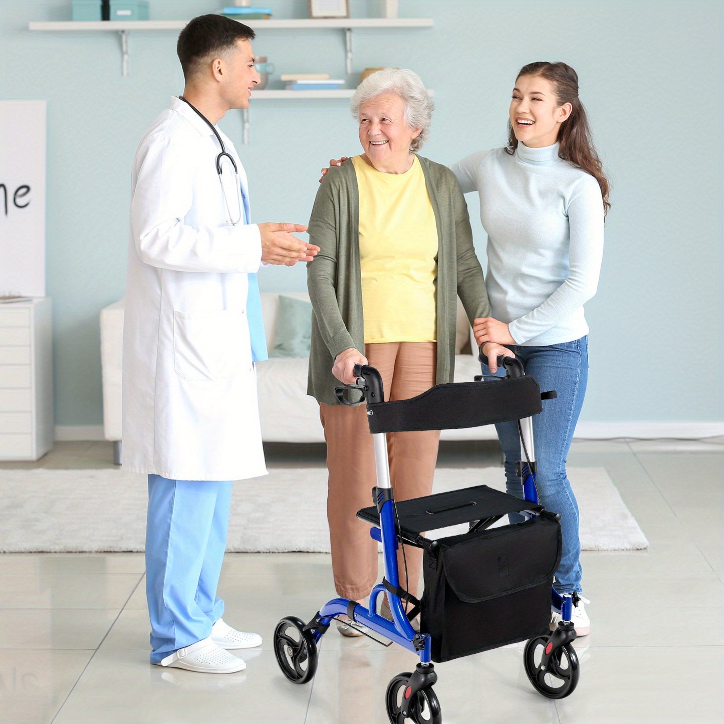2-in-1 Rollator Walker with Seat and storage