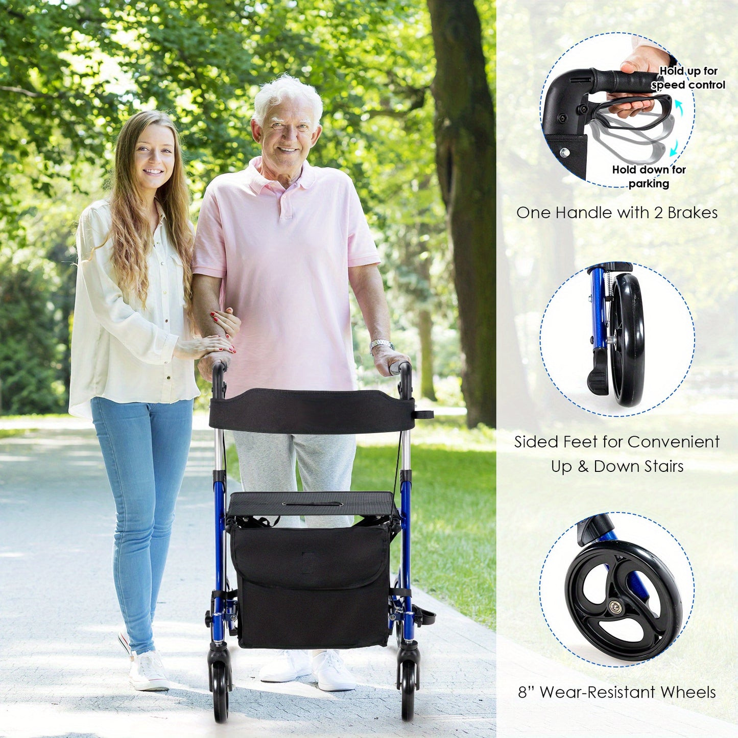 2-in-1 Rollator Walker with Seat and storage