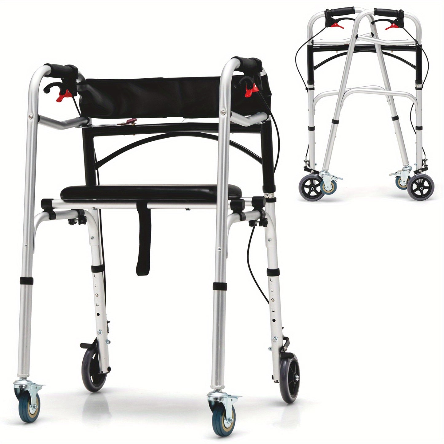 \ 2-Button Folding Walker, Height Adjustable Walking Aid