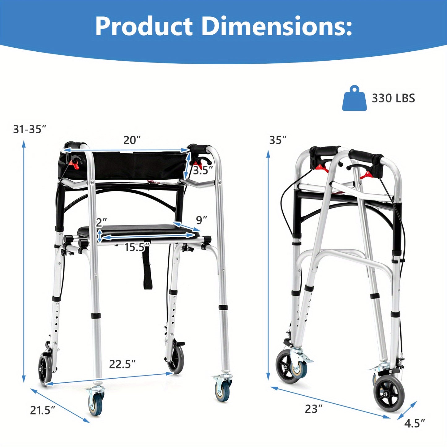 \ 2-Button Folding Walker, Height Adjustable Walking Aid