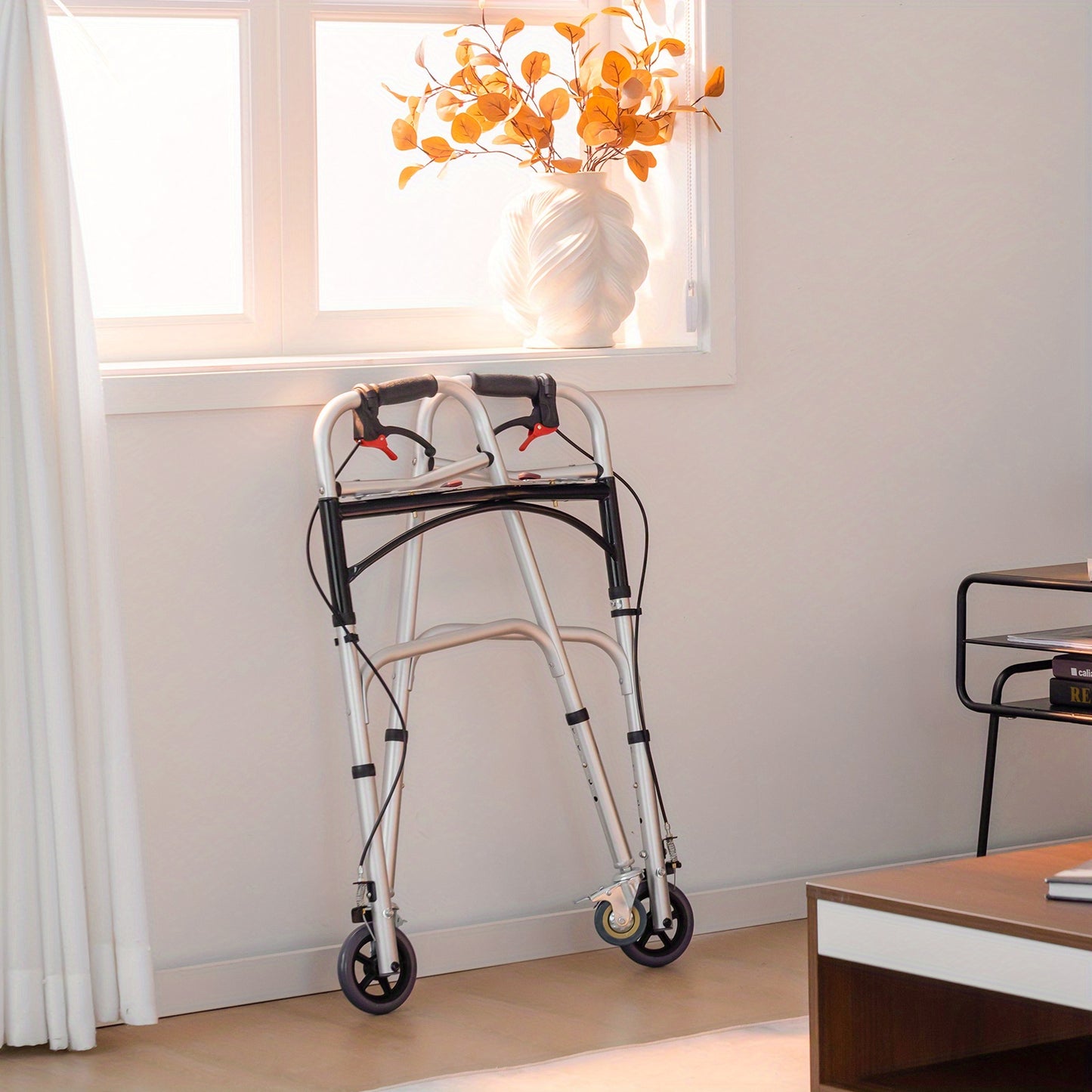 \ 2-Button Folding Walker, Height Adjustable Walking Aid