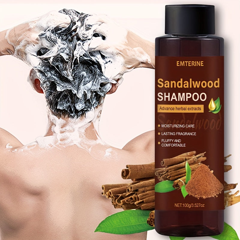 EMTERINE Men's Sandalwood Shampoo - 3-in-1, Long-Lasting Fragrance, Moisturizing & Nourishing, 100g
