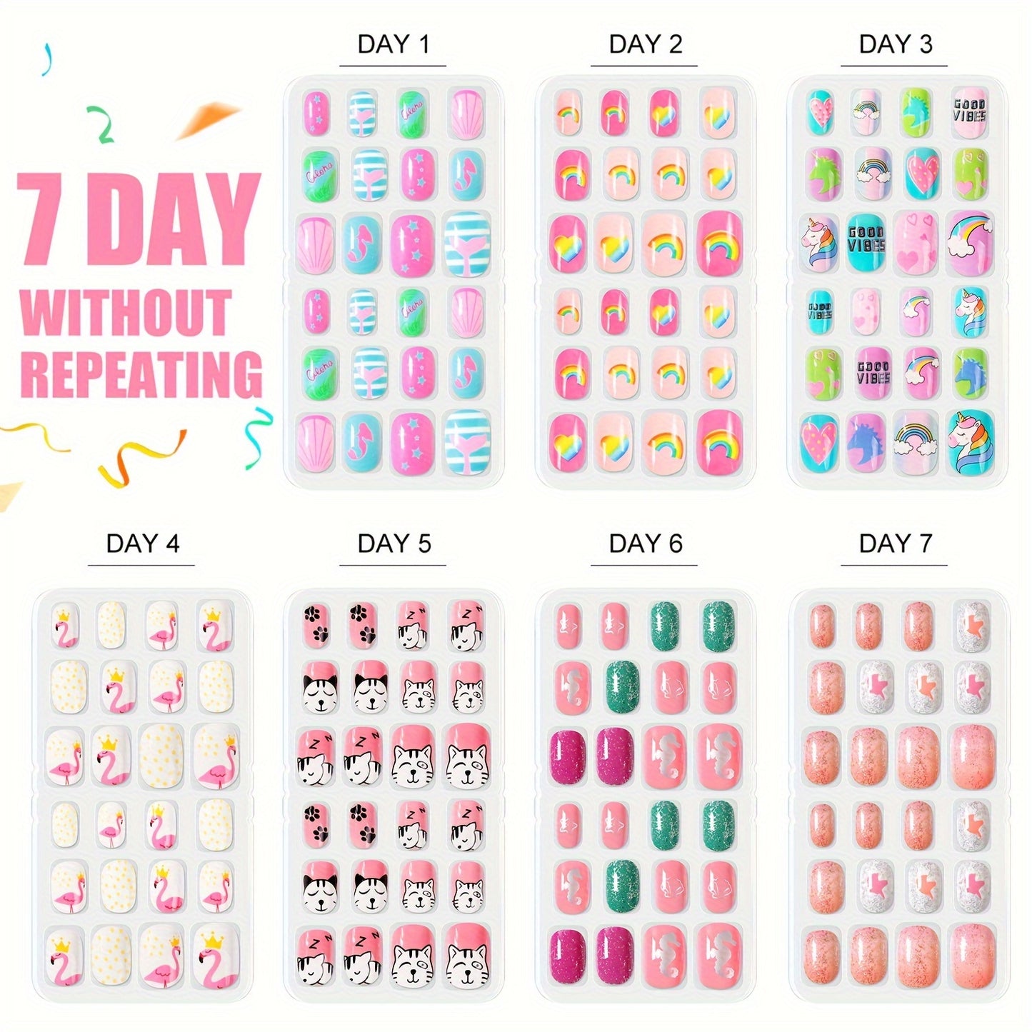 168-Piece Vibrant Short Almond Shaped Glossy Press-On Nail Set