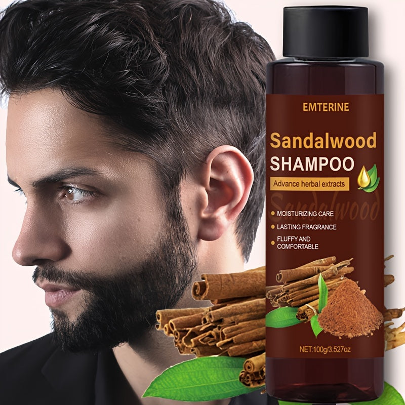EMTERINE Men's Sandalwood Shampoo - 3-in-1, Long-Lasting Fragrance, Moisturizing & Nourishing, 100g