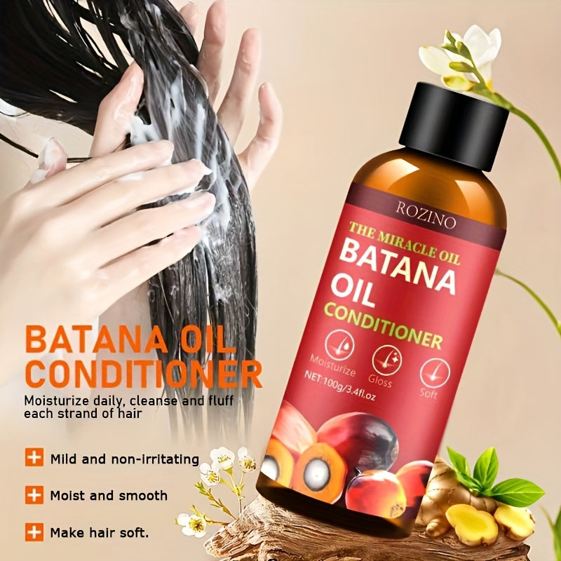 3pcs Batana Hair Care Essential Oil Set, Combined with Shampoo, Conditioner