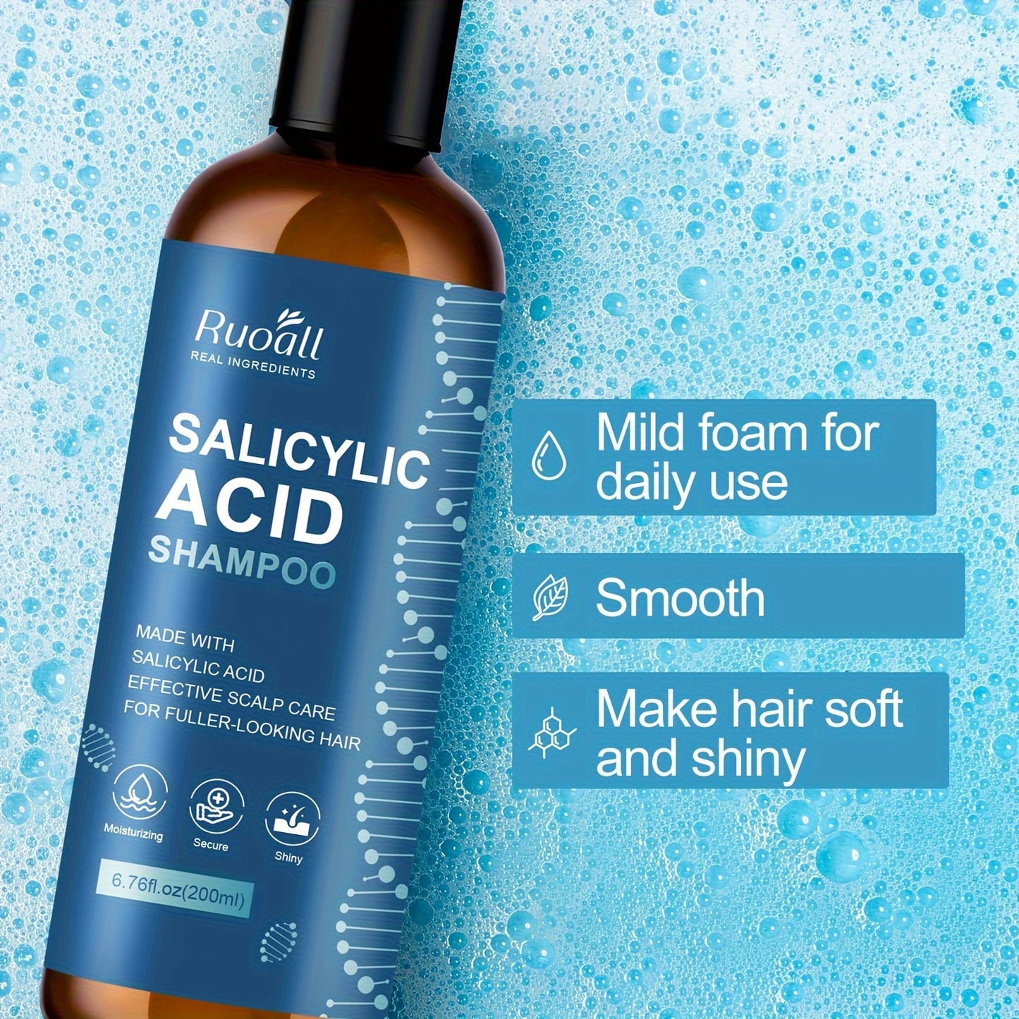 Salicylic Acid Shampoo 6.76fl.oz - High-Concentrate Essence with Biopeptide & Vitamin Blend, Moisturizing for All Hair Types,