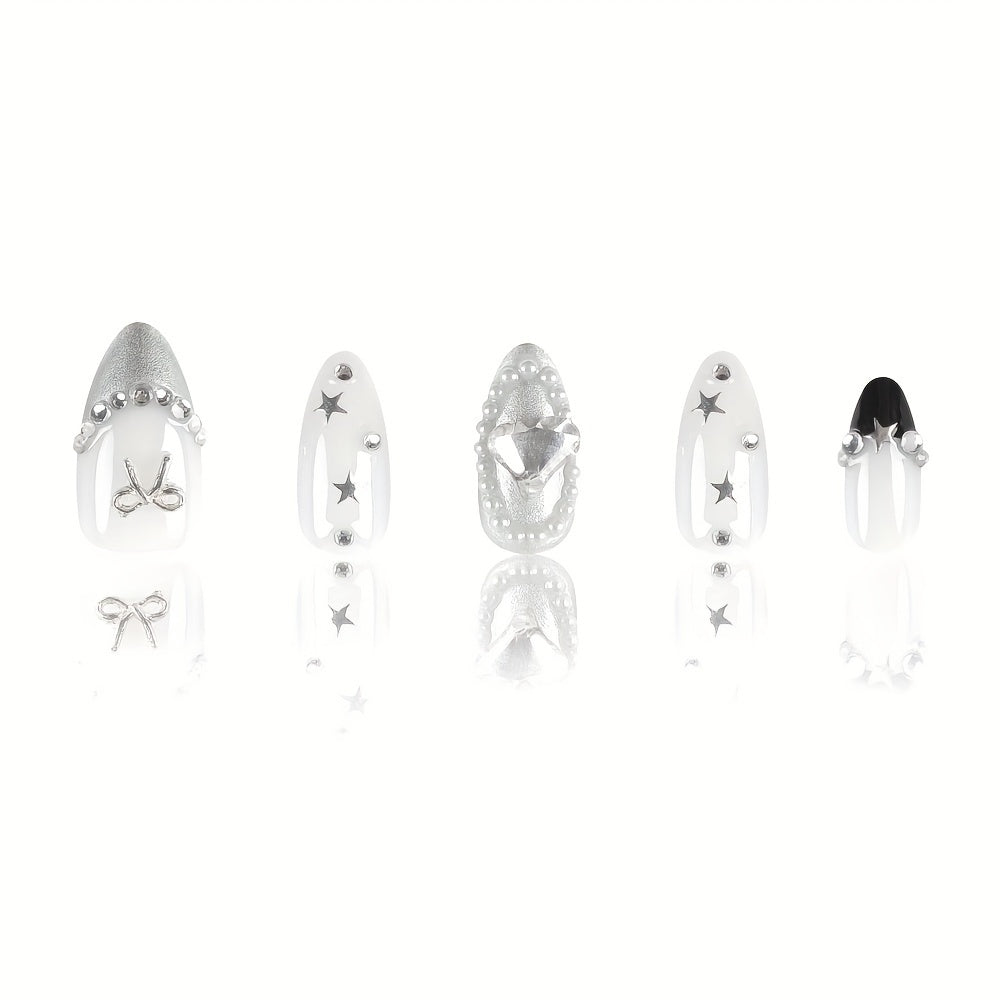 10pcs Set Handmade Silvery Butterfly & Star Press-On Nails