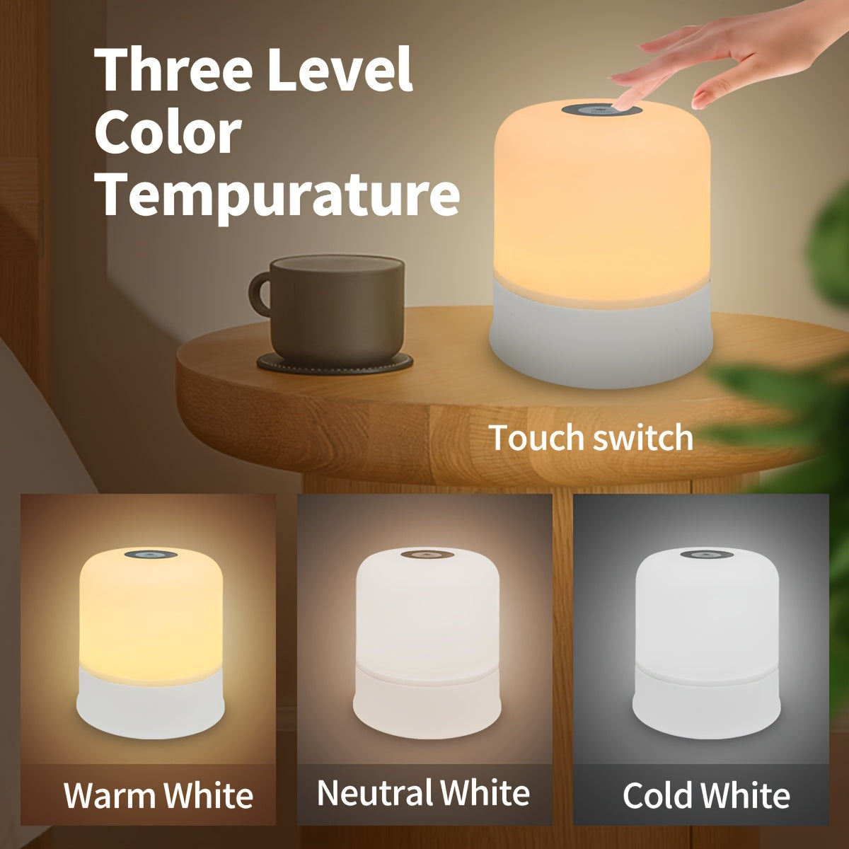 1pc NewAoNaSen Dimmable LED Night Light, Touch Sensor Bedside Lamp, USB Rechargeable Soft Eye-Care Uplight, Portable Tabletop Lighting for Various Rooms, Ideal for Sleep Aid & Holiday Gifts