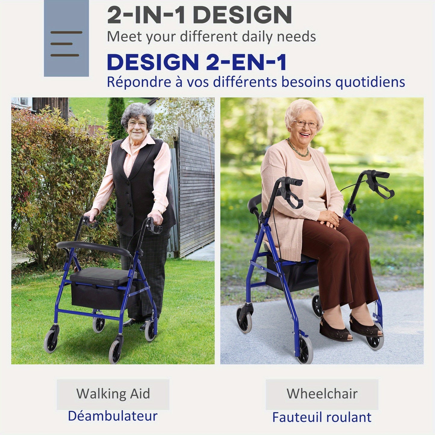 HOMCOM Folding Aluminum Rollator Walker with Adjustable Handle Height