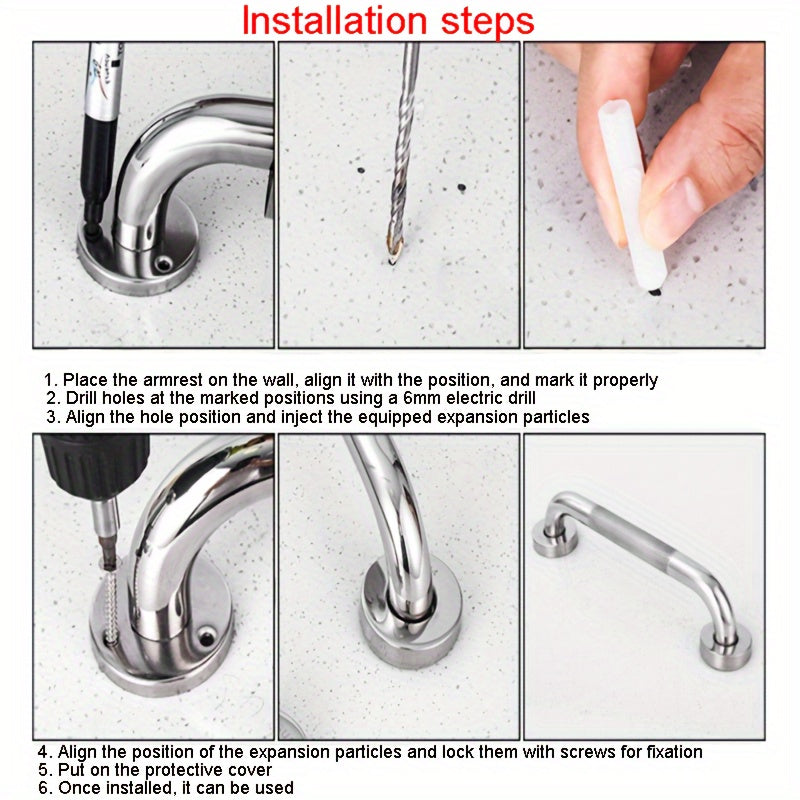 2 pcs Knurled Safety Handrails, Stainless Steel Bathroom And Bathtub Handrails