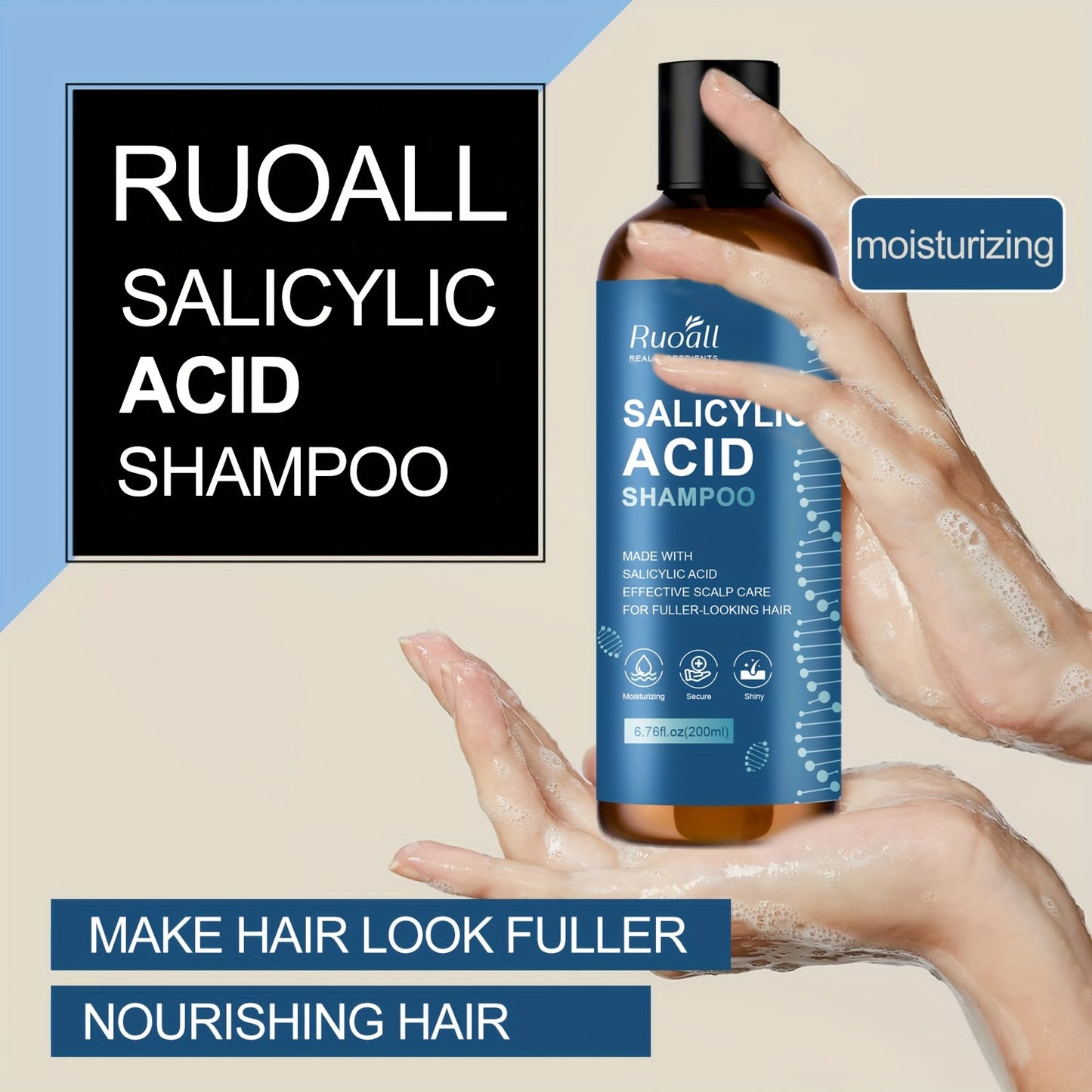 Salicylic Acid Shampoo 6.76fl.oz - High-Concentrate Essence with Biopeptide & Vitamin Blend, Moisturizing for All Hair Types,